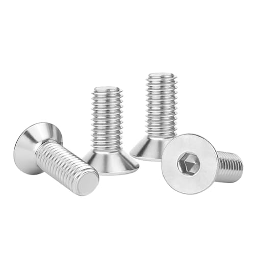 Tornillos de cabeza plana M4 x 10 mm, 100 tornillos de cabeza plana M4-0.7 x 10 mm, tornillo de cabeza plana de acero inoxidable 304, accionamiento de enchufe Allen, rosca completa, acabado brillante, cantidad 100