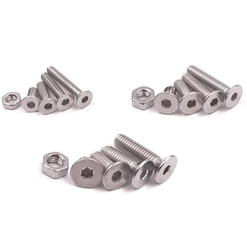 Juego de 440 tornillos hexagonales de cabeza Allen M3 M4 M5 de acero inoxidable con cabeza avellanada plana de acero inoxidable, kit de surtido de tornillos y tuercas