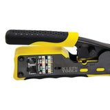 Klein Tools VDV226-110 crimpadora de cables de datos modulares de carraca / pelacables / cortador de cables para conectores RJ11/RJ12 estándar, RJ45 de paso