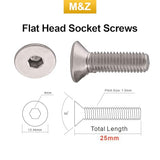 M&Z M6 x 40 Tornillos de cabeza plana, acero inoxidable 18-8 (304), acabado brillante, DIN 7991, unidad de enchufe Allen, 25 piezas