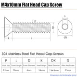 Tornillos de cabeza plana M4 x 10 mm, 100 tornillos de cabeza plana M4-0.7 x 10 mm, tornillo de cabeza plana de acero inoxidable 304, accionamiento de enchufe Allen, rosca completa, acabado brillante, cantidad 100