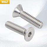 M&Z M6 x 18 Tornillos de cabeza plana, acero inoxidable 18-8 (304), acabado brillante, DIN 7991, unidad de enchufe Allen, 25 piezas
