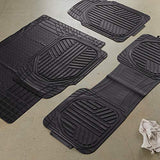Amazon Basics - Alfombrillas de PVC resistentes de 4 piezas con forro de carga y parte trasera, ribete impermeable para adaptarse a alfombrillas de coche, color negro