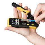 Klein Tools VDV226-110 crimpadora de cables de datos modulares de carraca / pelacables / cortador de cables para conectores RJ11/RJ12 estándar, RJ45 de paso
