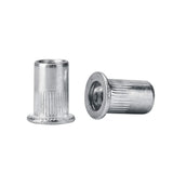 100 tuercas de remache de brida de aluminio de 1/4-20, UNC tuerca de inserción roscada de cabeza plana