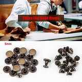 20 juegos 5 mm 6,5 mm 8 mm Kit surtido de latón Tornillo Postes de metal Botón de remache de clavo para bricolaje Decoración de cuero Encuadernación Ranurado Tornillo de cabeza plana (5 mm)
