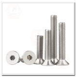 20 tornillos de cabeza plana M6 x 28 mm, unidad de enchufe Allen, acero inoxidable 18-8 (304), rosca completa, acabado brillante