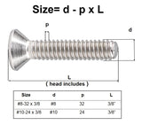 50 tornillos de cabeza plana #4-40 x 1/4 tornillos avellanados, llave Allen de acero inoxidable 18-8 (304), acabado brillante, 50 piezas