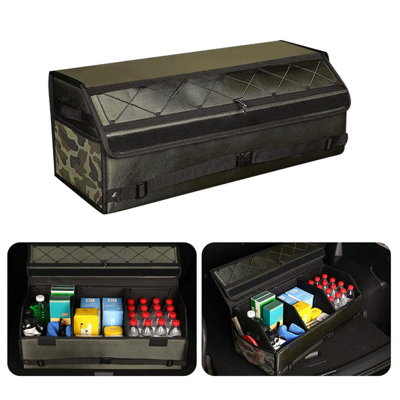 ADILIKADII Organizador de Maletero de Coche, Organizador de Cajuela Impermeable Plegable con Tapa 3 Compartimentos Correa Ajustable, Caja de Almacenamiento Gadgets para Automovil Camión Vehículo SUV