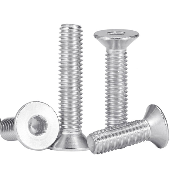 Tornillos de cabeza plana M6 x 30 mm, 30 tornillos de cabeza plana M6-1.0 x 30 mm, tornillo de cabeza plana de acero inoxidable 304, accionamiento de enchufe Allen, rosca completa, acabado brillante, cantidad 30