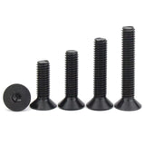 M6-1 tornillos de cabeza plana de 30 mm, acero de aleación de grado 10.9, DIN 7991, unidad de enchufe Allen, acabado de óxido negro, rosca de máquina, pernos avellanados, cantidad de rosca completa 60