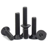 M6-1 tornillos de cabeza plana de 30 mm, acero de aleación de grado 10.9, DIN 7991, unidad de enchufe Allen, acabado de óxido negro, rosca de máquina, pernos avellanados, cantidad de rosca completa 60