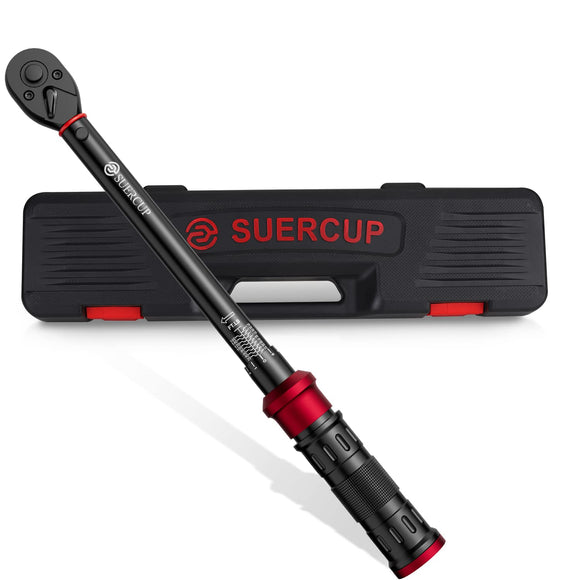 SUERCUP Llave Dinamométrica De 1/2 Pulgada - 10-170 Ft.Lb/13,6-230,5 Nm, Llave Dinamométrica De 72 Dientes Ajustable De Doble Dirección Con Hebilla Para Mantenimiento De Bicicletas, Motocicletas Y Aut