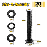 Mywish - Juego de 20 tornillos de tornillo de 1/4-20 x 1-1/2 pulgadas, tornillos de cabeza de botón de 1-1/2 pulgadas, tuercas y pernos de acero inoxidable 304, tornillos Allen 18-8, kit surtido de