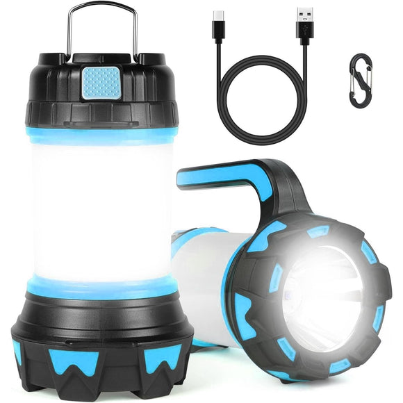 MSRTSR Linterna de Cámping Recargable, 6 Modos de Luces de Trabajo, Farol de Cámping Impermeable, Antorcha Lámpara para Acampada, Senderismo Pesca Cortes de Energía Emergencia y Más (Azul)