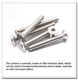 20 tornillos de cabeza plana M6 x 28 mm, unidad de enchufe Allen, acero inoxidable 18-8 (304), rosca completa, acabado brillante