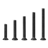 M4 x 20 mm, 25 mm, 30 mm, 35 mm, 40 mm, tornillos de cabeza plana avellanados, acero de aleación de grado 10.9, acabado de óxido negro, unidad hexagonal Allen, métrico totalmente roscado, kit surtido 50 unidades