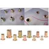 300 piezas de tuerca de remache de acero al carbono para placas de metal, automóviles, aviación, ferrocarriles, color, de métricas de superficie chapada en zinc, kit ensamblado