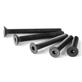 M4 x 20 mm, 25 mm, 30 mm, 35 mm, 40 mm, tornillos de cabeza plana avellanados, acero de aleación de grado 10.9, acabado de óxido negro, unidad hexagonal Allen, métrico totalmente roscado, kit surtido 50 unidades
