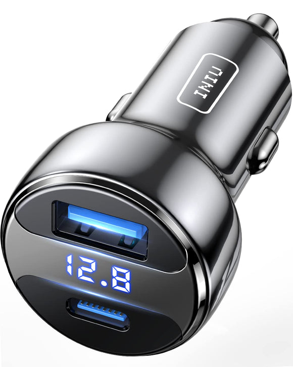 INIU Cargador de Coche, 66W Carga Rapida Car Charger Adapter, con 2 Puertos USB C USB A PD & QC Cargador de Automóvil Rápido para iPhone 15 14 13 12 11 Pro MAX Mini Samsung S22 S21 Note iPad AirPods