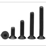 HanTof - 50 tornillos de cabeza avellanada plana de 1/4-20 x (1/2" a 1-1/2") con llave hexagonal, acero de aleación de grado 10.9, acabado de óxido negro, unidad de enchufe hexagonal Allen, rosca