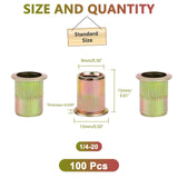 PRECIHW - Juego de 100 tuercas de remache de acero al carbono, 1/4 a 20 UNC, tuercas de inserción roscadas con cuerpo moleteado para automóvil, muebles, decoración (acabado chapado en zinc)