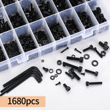 Juego de 1680 tornillos y tuercas hexagonales métricos M2 M3 M4 M5, tornillos y arandelas de cabeza hexagonal, tornillos y tuercas y arandelas, juego de tornillos de máquina negros