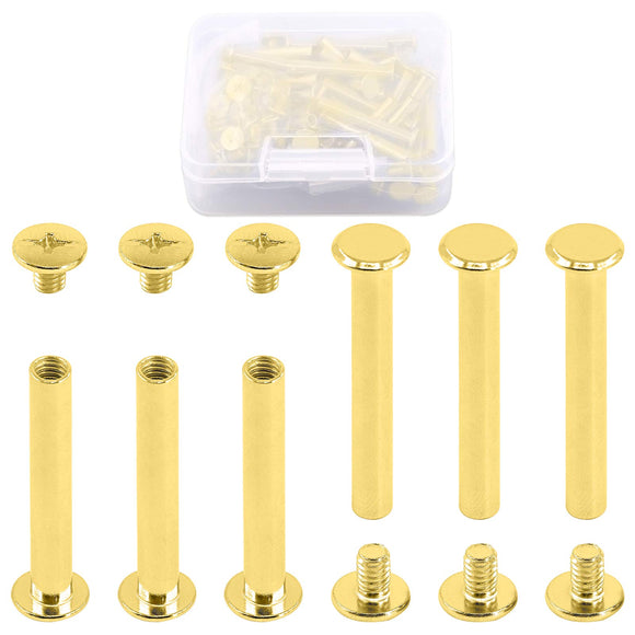 Hilitchi - Juego de 50 tornillos Phillips Chicago chapados en latón M5 para encuadernar álbumes de recortes, álbumes de fotos, reparación de piel, dorado (M5 x 35 mm-50 juegos)