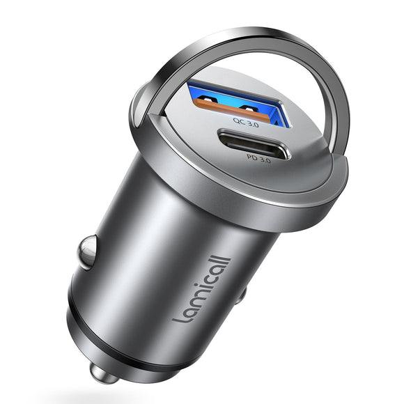 Lamicall 45W Cargador para Auto - [45W USB C + 45W USB A] Super Mini Todo Metal, PD & QC 3.0, 24 V/12 V Cargador para Carro Carga Rapida Tipo c para iPhone 16/15/14, Samsung S25 24, Xiaomi, Huawei