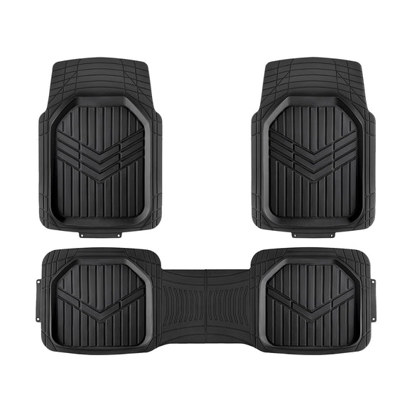 Amazon Basics - Juego completo de 3 alfombrillas de goma resistentes para todo tipo de clima, para ajuste universal en coches, SUV y camiones, color negro, para adaptarse