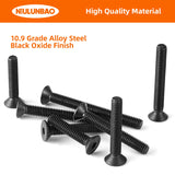 M4 x 20 mm, 25 mm, 30 mm, 35 mm, 40 mm, tornillos de cabeza plana avellanados, acero de aleación de grado 10.9, acabado de óxido negro, unidad hexagonal Allen, métrico totalmente roscado, kit surtido 50 unidades