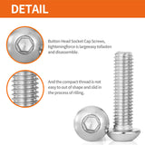 M8-Tornillos de cabeza de botón de 1,25 x 12 mm, acero inoxidable 304, máquina métrica totalmente roscada, unidad hexagonal Allen, acabado brillante, 25 piezas