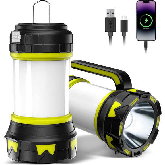 RUAKIVA Linternas Eléctricas para Acampar,Linterna Recargable para Acampar,Linterna Brillante LED de 6 Modos,Linterna de Supervivencia de Emergencia para Exteriores,Incluido Cable USB