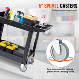VEVOR Carro de servicio utilitario, 2 estantes de 550 libras de plástico resistente con ruedas giratorias de 360°, estante de labios medianos, mango de almacenamiento ergonómico para almacén, cochera,