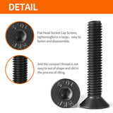 M4 x 20 mm, 25 mm, 30 mm, 35 mm, 40 mm, tornillos de cabeza plana avellanados, acero de aleación de grado 10.9, acabado de óxido negro, unidad hexagonal Allen, métrico totalmente roscado, kit surtido 50 unidades