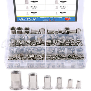 Glarks 180 piezas de acero inoxidable 304 M3 M4 M5 M6 M8 M10 tuerca de remache de cabeza plana con rosca