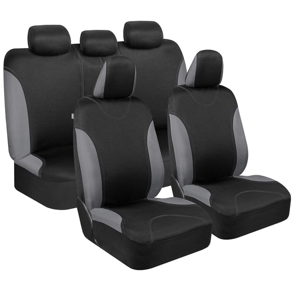 BDK carbón Borde Negro Completo de Fundas de Asiento de Coche Set de - Elegante y Elegante - Split Opción Banco 5 reposacabezas Delantera y Trasera Banco
