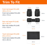 Amazon Basics - Alfombrillas de PVC resistentes de 4 piezas con forro de carga y parte trasera, ribete impermeable para adaptarse a alfombrillas de coche, color negro