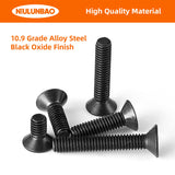 Tornillos de cabeza plana M4 x 8 mm, 12 mm, 16 mm, 20 mm, 25 mm, tornillos avellanados, acero de aleación de grado 10.9, acabado de óxido negro, unidad hexagonal Allen, métrico totalmente roscado, kit