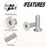 Voyzdx 100pzs Tornillos De Cabeza Hexagonal Plana de Acero Inoxidable 304 M5 x 10/12/16/20/25/30/35/40/60/80 mm,Tornillos Allen,Tornillos Avellanados para Máquina (M5 100PCS)