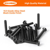 NIULUNBAO M5-0.8 x 40 mm, tornillos hexagonales de cabeza plana, acero de aleación grado 10.9, óxido negro, Allen Hex Socket 3 mm, 50 unidades