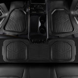 Amazon Basics - Alfombrillas de PVC resistentes de 4 piezas con forro de carga y parte trasera, ribete impermeable para adaptarse a alfombrillas de coche, color negro
