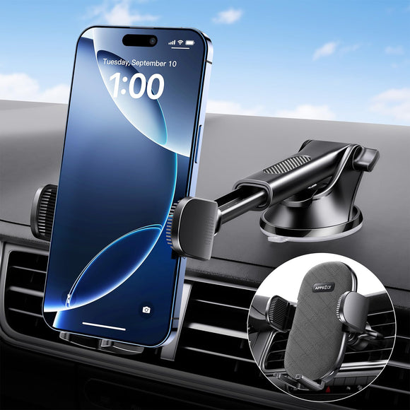 APPS2Car Soporte para Celular Automóvil 3 en 1 Potente Ventosa Porta Celular para Auto Parabrisas/Salpicadero/Ventilación Base Celular para iPhone, Samsung, Xiaomi Redmi, etc. para Fundas Gruesas