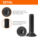 Tornillos de cabeza plana M4 x 8 mm, 12 mm, 16 mm, 20 mm, 25 mm, tornillos avellanados, acero de aleación de grado 10.9, acabado de óxido negro, unidad hexagonal Allen, métrico totalmente roscado, kit