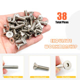 Matrelt - 38 tornillos de cabeza avellanada 1/4-20, 5 tamaños, kit de surtido de tornillos de cabeza plana con llaves Allen, tornillos de cabeza plana de acero inoxidable 304, tornillos de cabeza