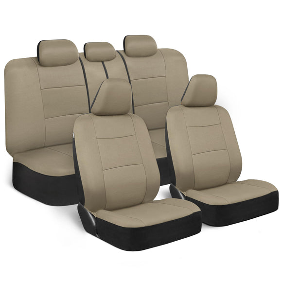 BDK PolyPro - Juego Completo de Fundas para Asiento de Auto, en Color Beige, Fundas para Asiento de Banco Dividido Delantero y Trasero, fácil de Instalar, para automóviles, Camiones, Furgonetas, SUV.
