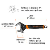 Truper Expert PET-8XA Llave ajustable (perico) 8" boca ancha Comfort Grip