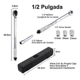 CYPODEW Llave Dinamométrica 1/2", Juego de Llaves de Vaso de Impacto Doble Dirección con 1/2 Barra de Extensión, 28-210Nm Llave de Torque Ajustable,3 Tomas (17mm, 19mm, 21mm) para Coche, Moto,CR-V