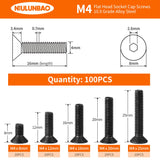 Tornillos de cabeza plana M4 x 8 mm, 12 mm, 16 mm, 20 mm, 25 mm, tornillos avellanados, acero de aleación de grado 10.9, acabado de óxido negro, unidad hexagonal Allen, métrico totalmente roscado, kit