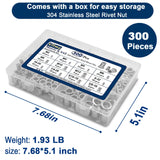 Vifmy - Kit de surtido de tuercas de remache métricas y SAE (300 unidades), M3 M4 M5 M6 M8 M10 M12#8-32#10-24 1/4"-20 5/16"-18 3/8"-16 304 de acero inoxidable UNUNUNC A UNUNC Head Nutsert